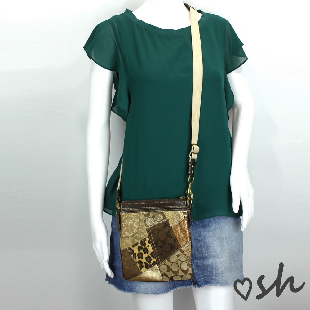 COACH Patchwork Swingpack Brown/Gold Crossbody Bag